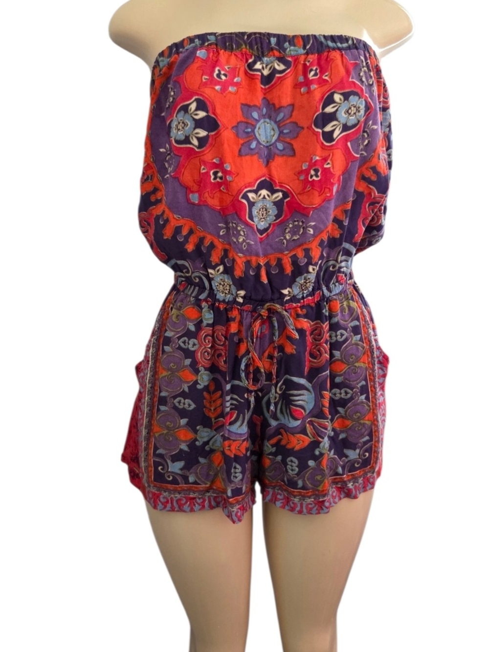 Angie Strapless Boho Paisley Print Romper Women's Large